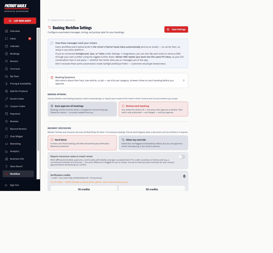 Booking Workflow settings showing the Auto-approve all bookings and Review each booking options