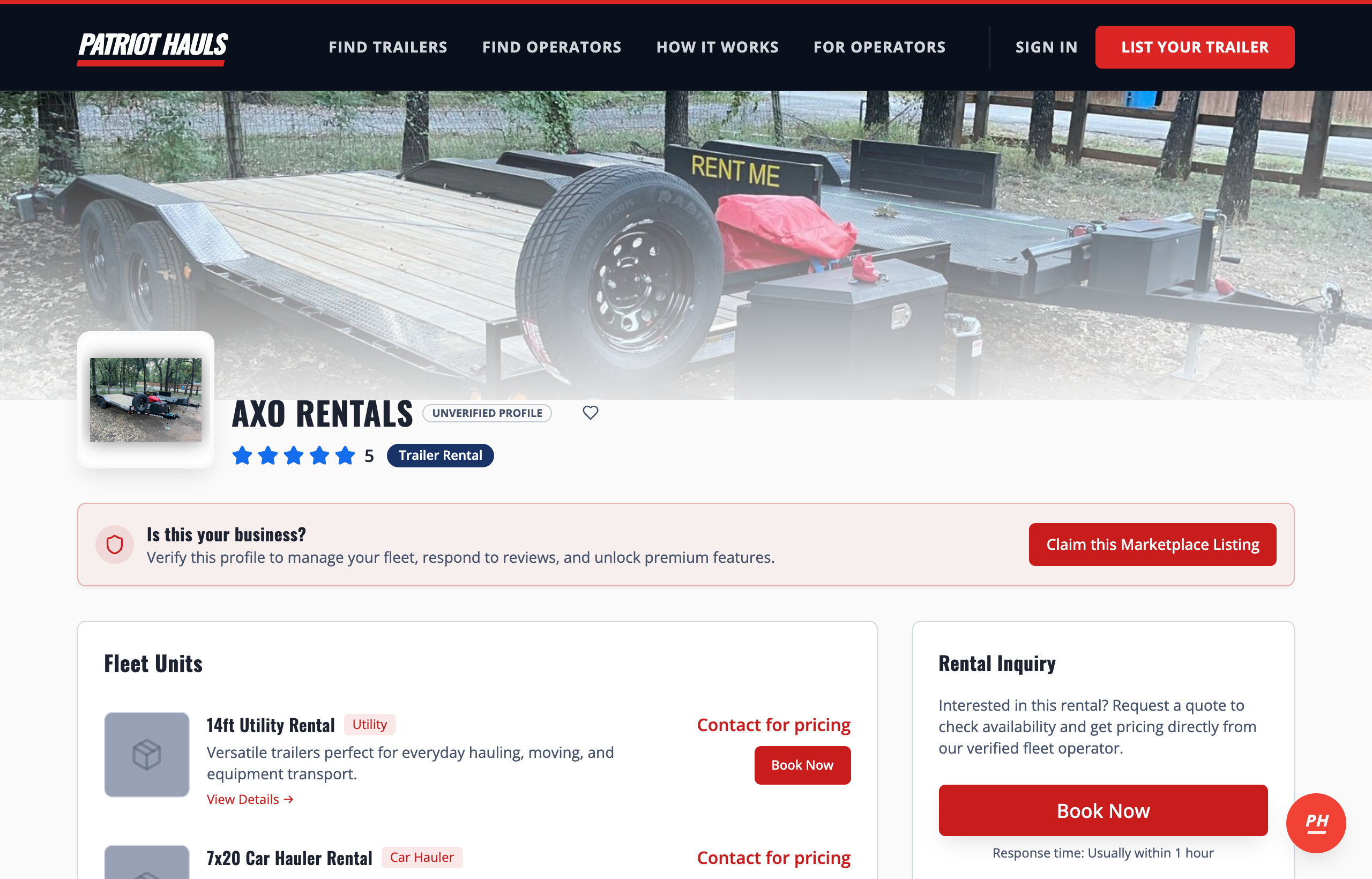 An unclaimed marketplace listing with the Is this your business banner and a Claim this Marketplace Listing button