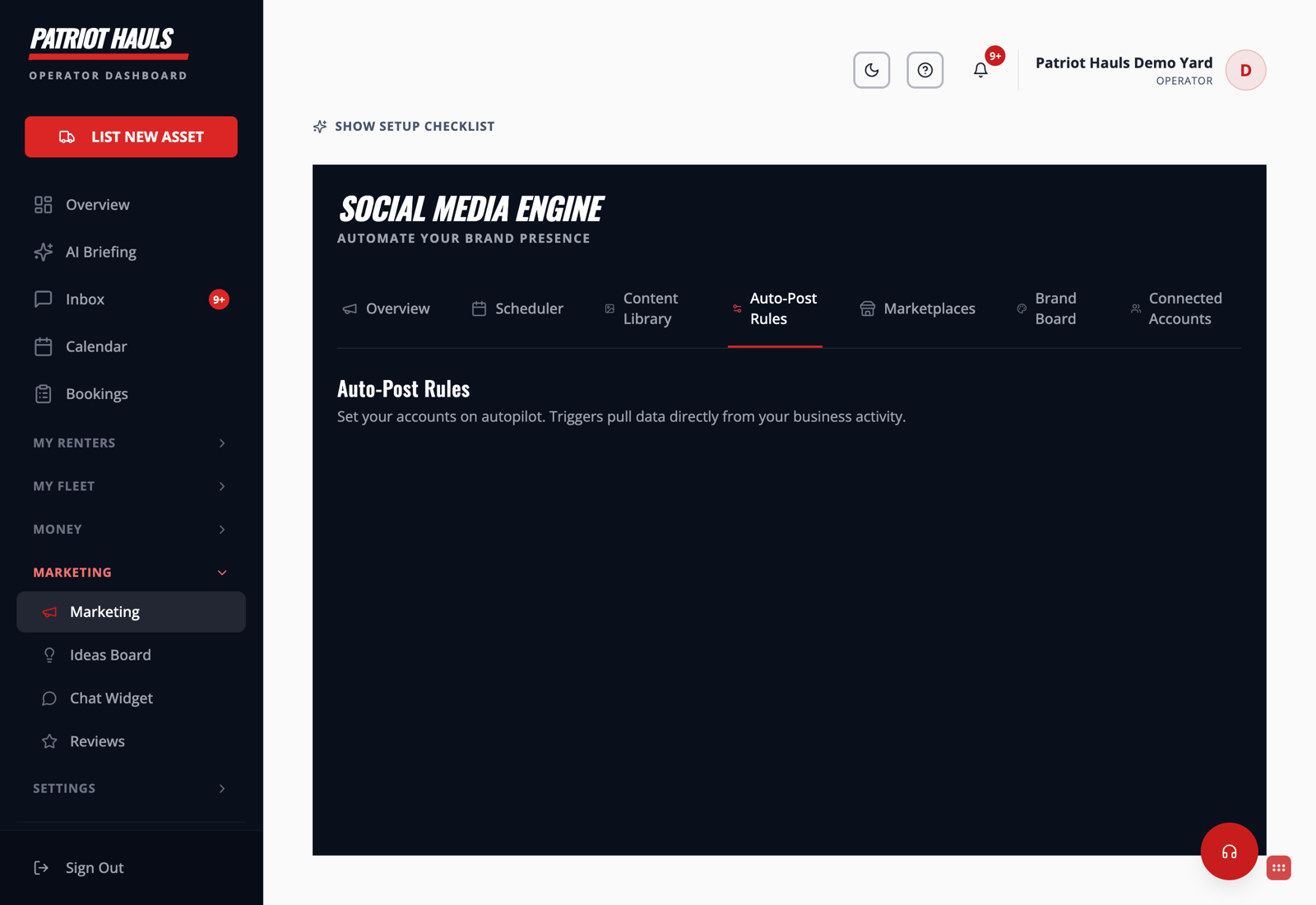 The Auto-Post Rules tab, where you toggle each automatic posting trigger on or off